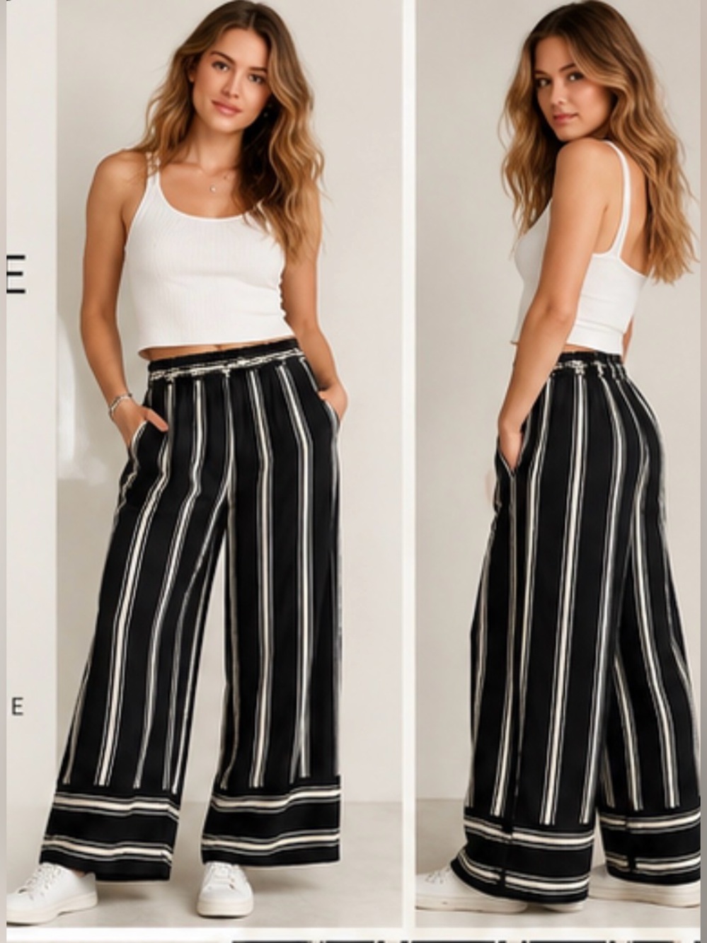 Free People Black & White Striped Wide Leg Palazzo Pants Size S/P